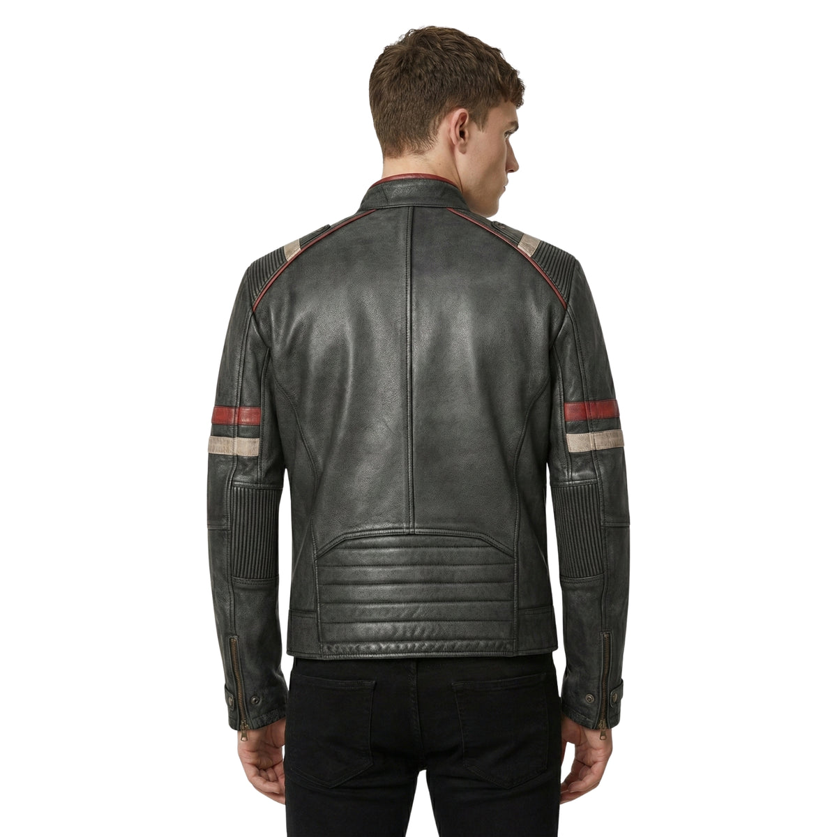 Men's Retro 2 Charcoal Grey Distressed Leather Jacket