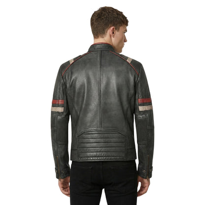 Men's Retro 2 Charcoal Grey Distressed Leather Jacket