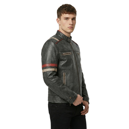 Men's Retro 2 Charcoal Grey Distressed Leather Jacket
