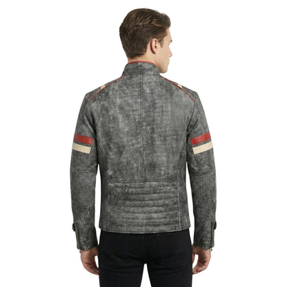Men's Retro 2 Distressed Grey Leather Cafe Racer Jacket