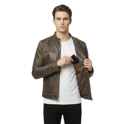 Men's Vintage Brown Distressed Real Leather Biker Jacket
