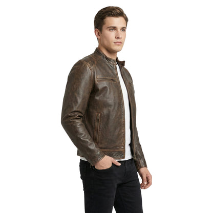 Men's Vintage Brown Distressed Real Leather Biker Jacket