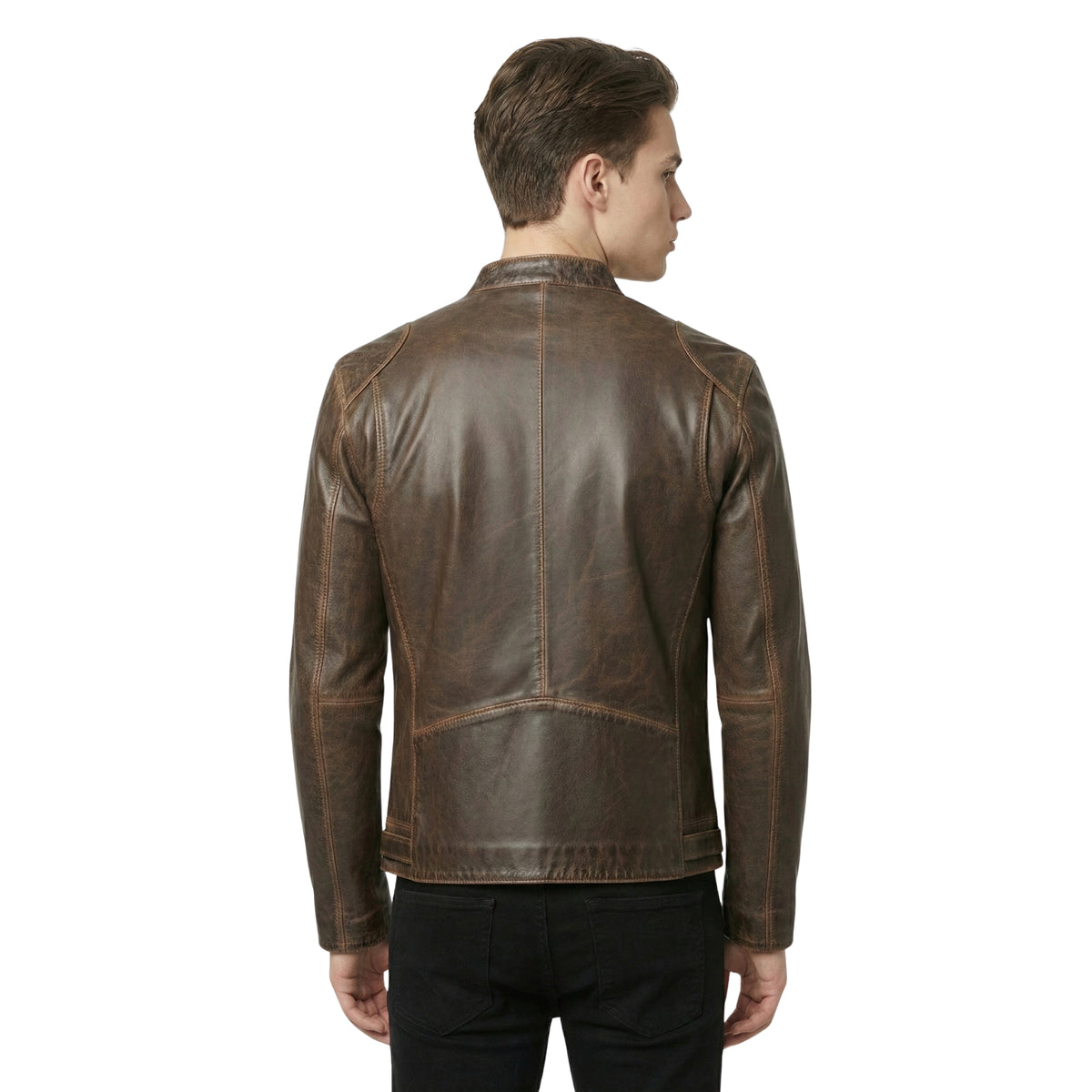 Men's Vintage Brown Distressed Real Leather Biker Jacket