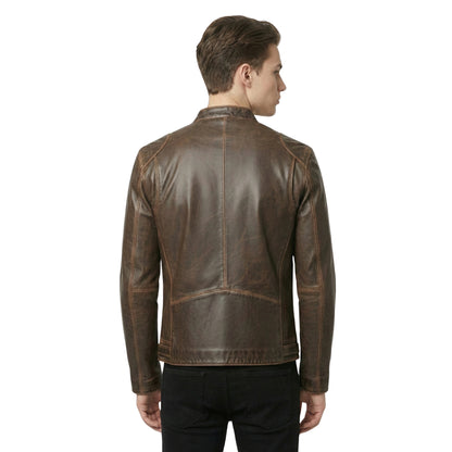 Men's Vintage Brown Distressed Real Leather Biker Jacket