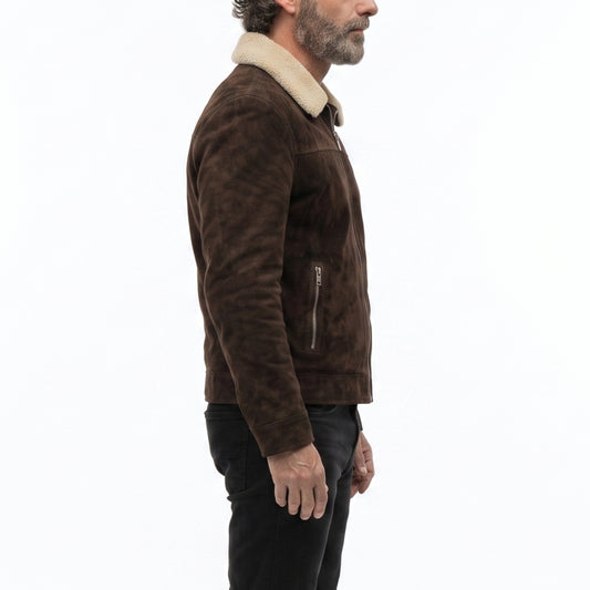 Men's Brown Suede Leather Rick Grimes Cosplay Jacket