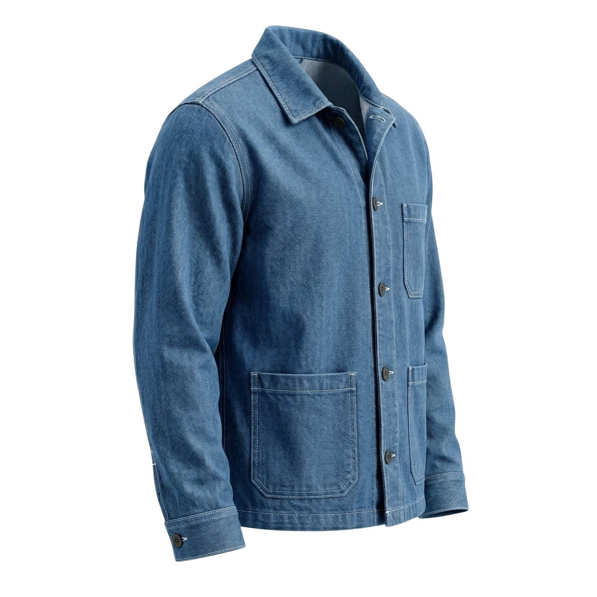 Men's French Blue Denim Chore Jacket - Vintage Style Utility Coat