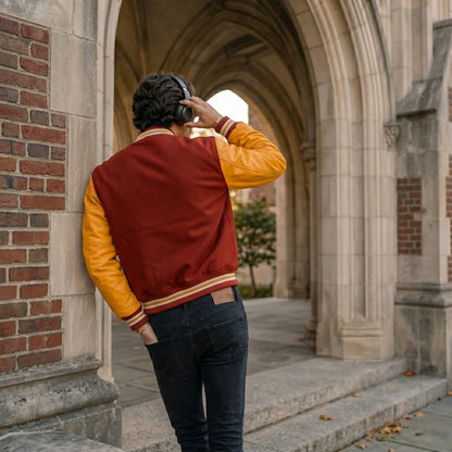 Men's MJ Red & Yellow M Logo Letterman Varsity Jacket