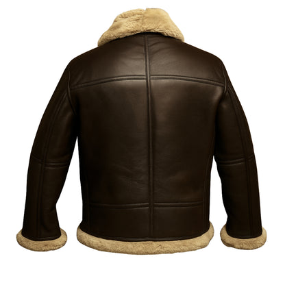Men's Brown Leather Aviator Faux Shearling B3 Bomber Jacket