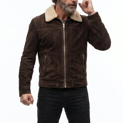 Men's Brown Suede Leather Rick Grimes Cosplay Jacket