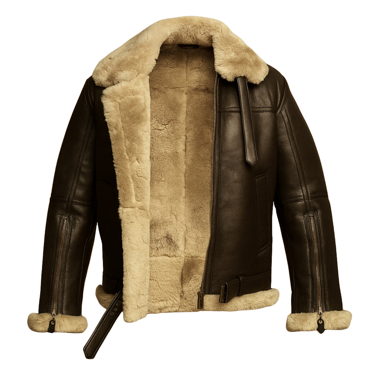 Front View Of Men's Brown Leather Aviator B3 Bomber Jacket