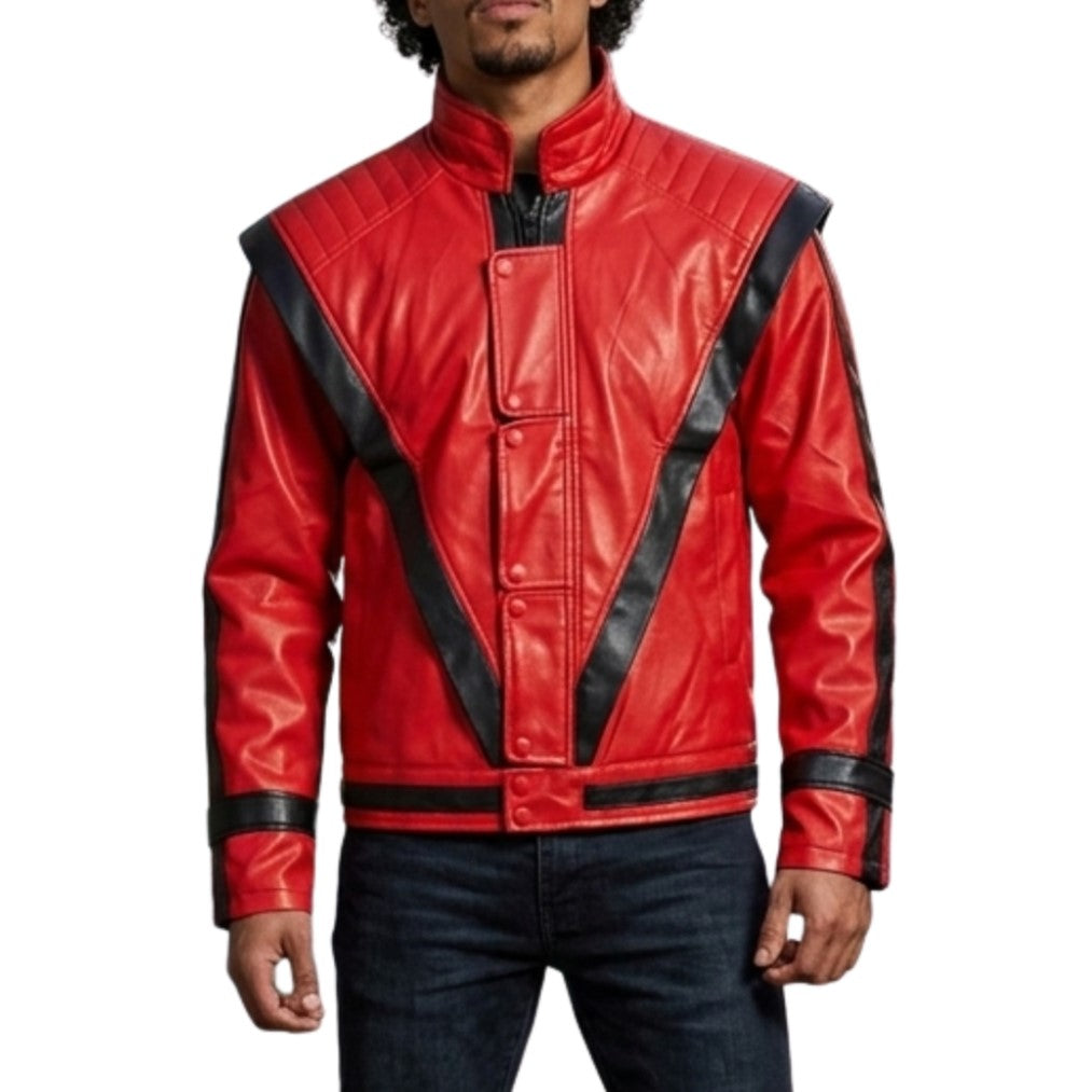 Front View Of Michael Jackson Thriller Red Faux Leather Jacket