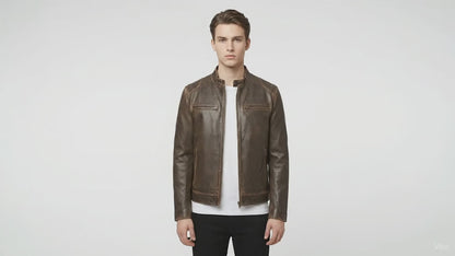 Men's Vintage Brown Distressed Real Leather Biker Jacket