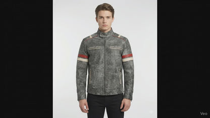 Men's Retro 2 Distressed Grey Leather Cafe Racer Jacket