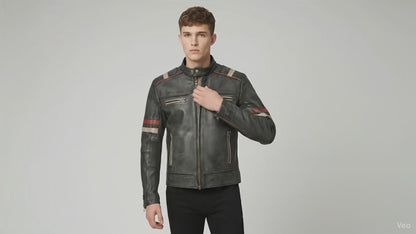 Men's Retro 2 Charcoal Grey Distressed Leather Jacket